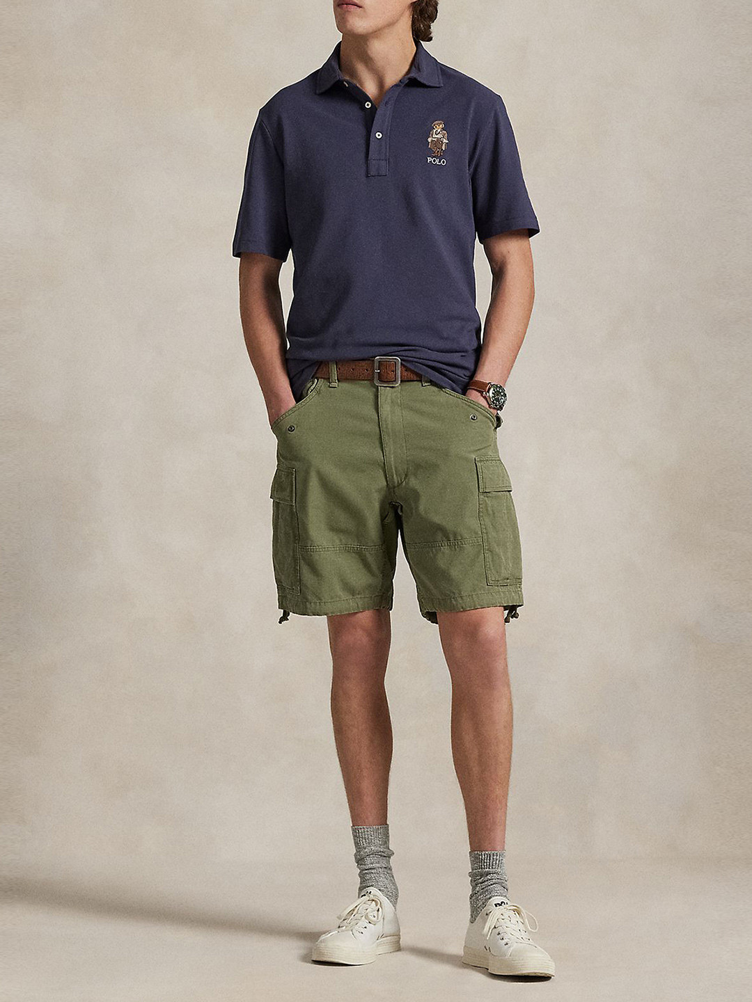 Polo Ralph Lauren Men Appliqued Custom Slim Pure cotton Polo Bear Mesh Polo Shirt