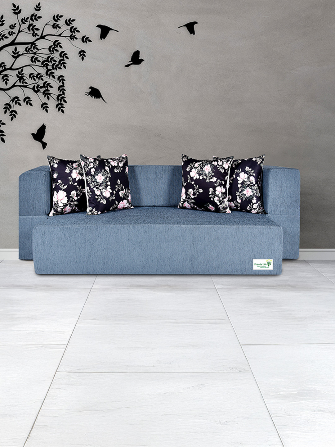 FRIENDS LIFE Grey Foam 3 Seater Fold Out Sofa Cum Bed with 4 Pillow