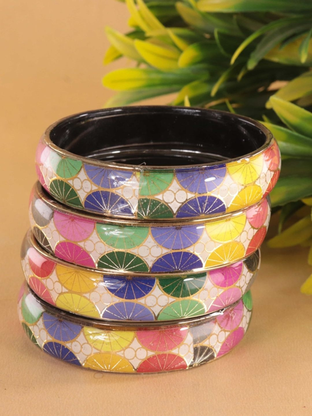 ZULKA Set Of 4 Printed Kada Glass Bangles