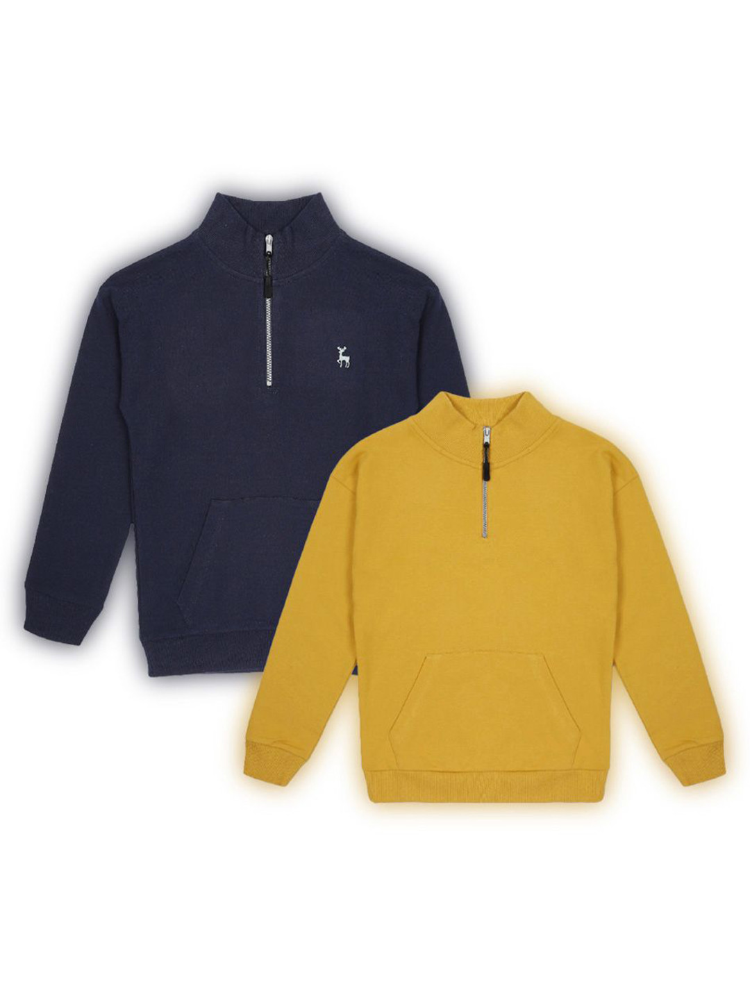 PLUM TREE Boys Pack Of 2 Half Zipper High Neck Pure Cotton Front-Open Sweatshirts
