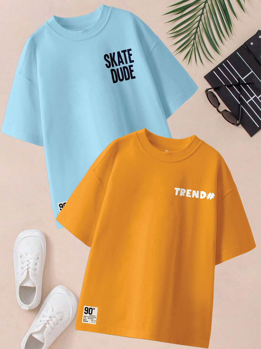 CODEZ Boys Pack Of 2 Typography Printed Drop-Shoulder Sleeves T-shirt