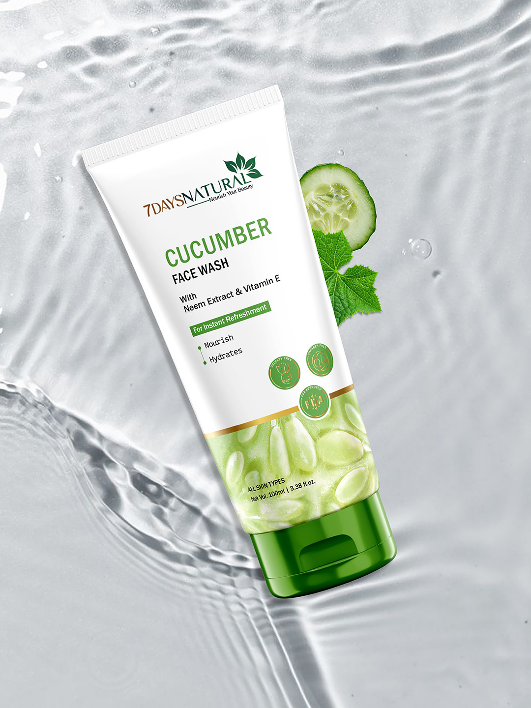 7DAYSNATURAL Natural Cucumber Face Wash With Neem Extract & Vitamin E - 100 ml