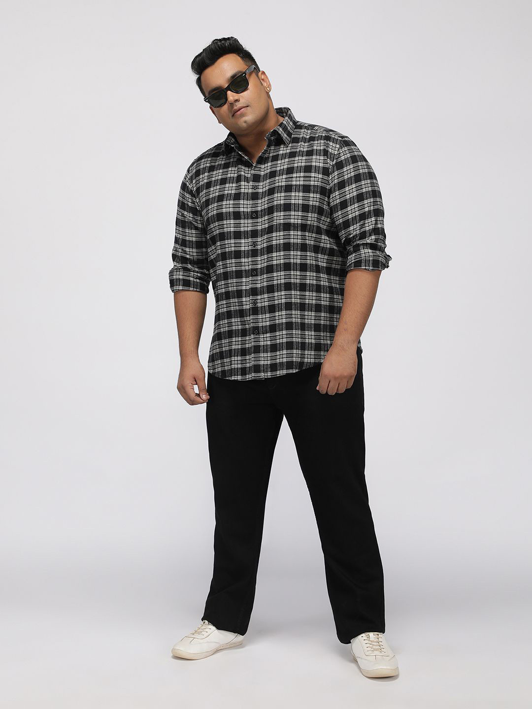 Big Hello - The Plus Life Plus Size Classic Checked Spread Collar Pure Cotton Casual Shirt