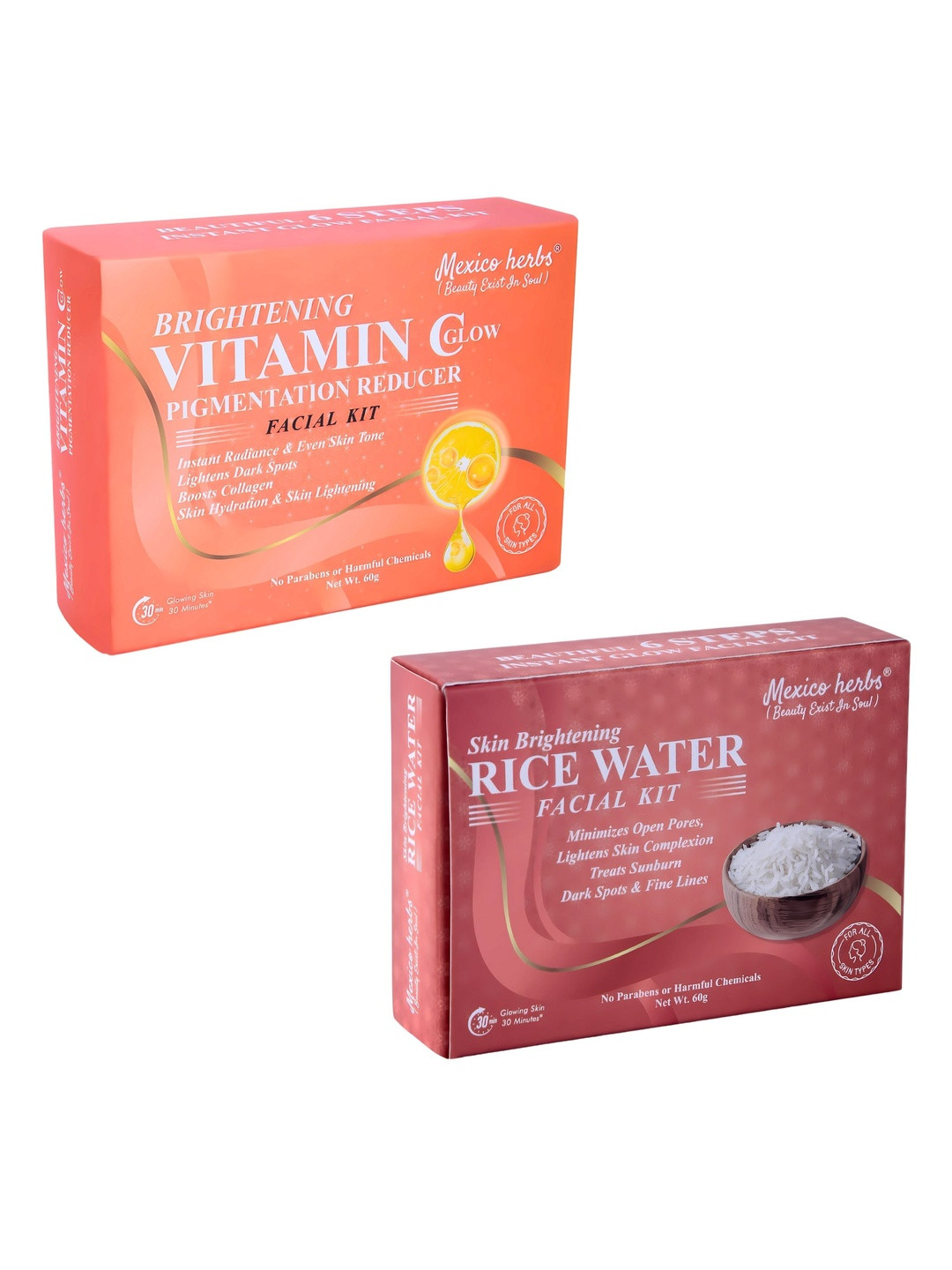Mexico herbs Set Of 2 Vitamin C & Rice Water Facial Kit For Skin Brightening - 60 g Each