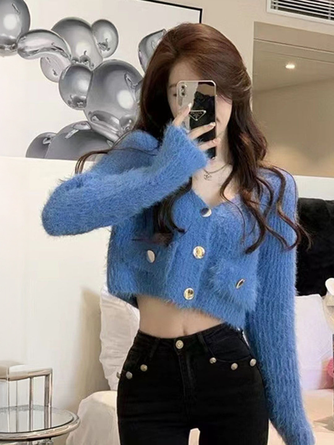 StyleCast Women Solid V-Neck Long Sleeve Crop Cardigan