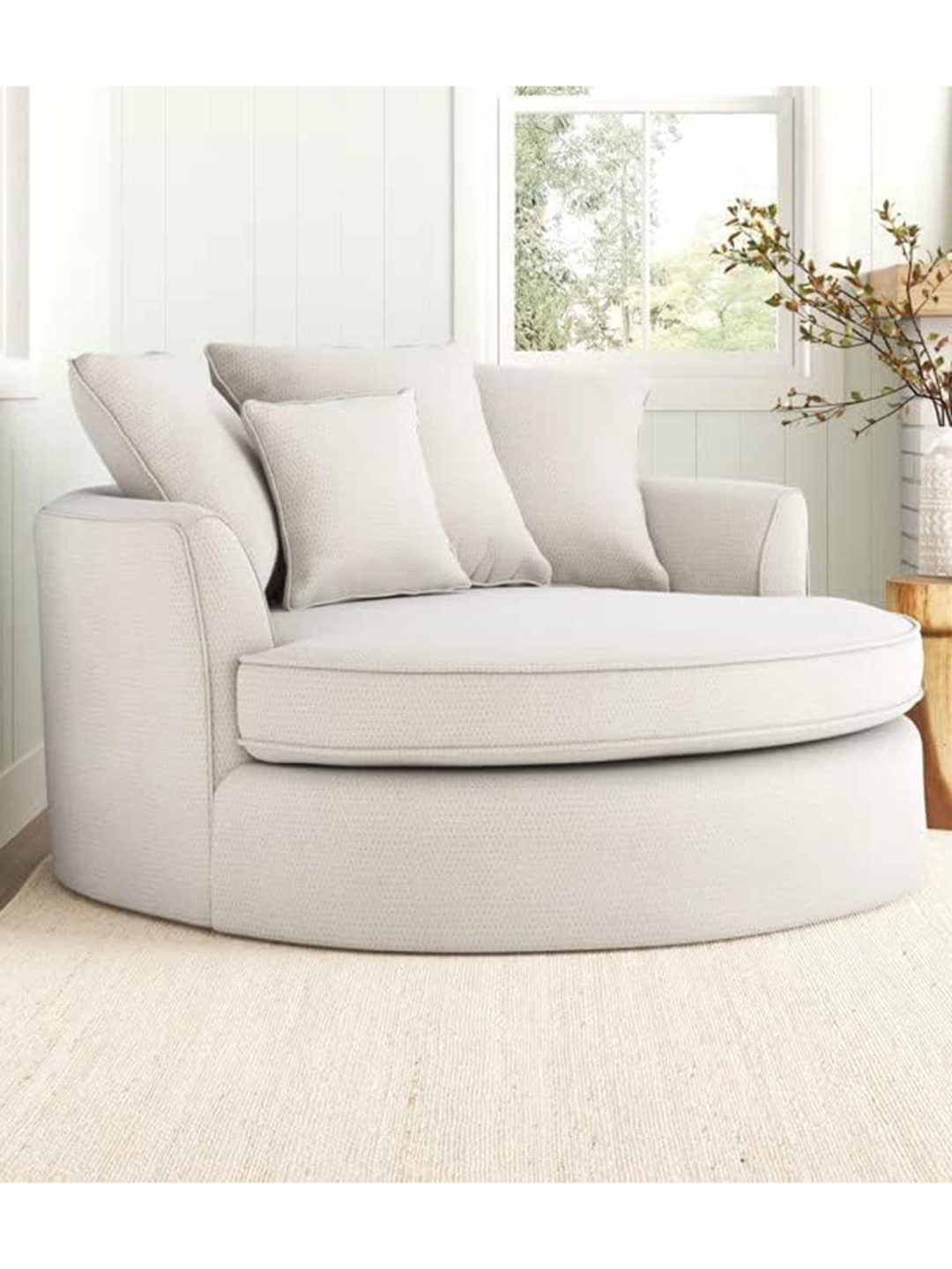 FRIENDS LIFE Cream-Coloured Wooden Curved Lounge Chair