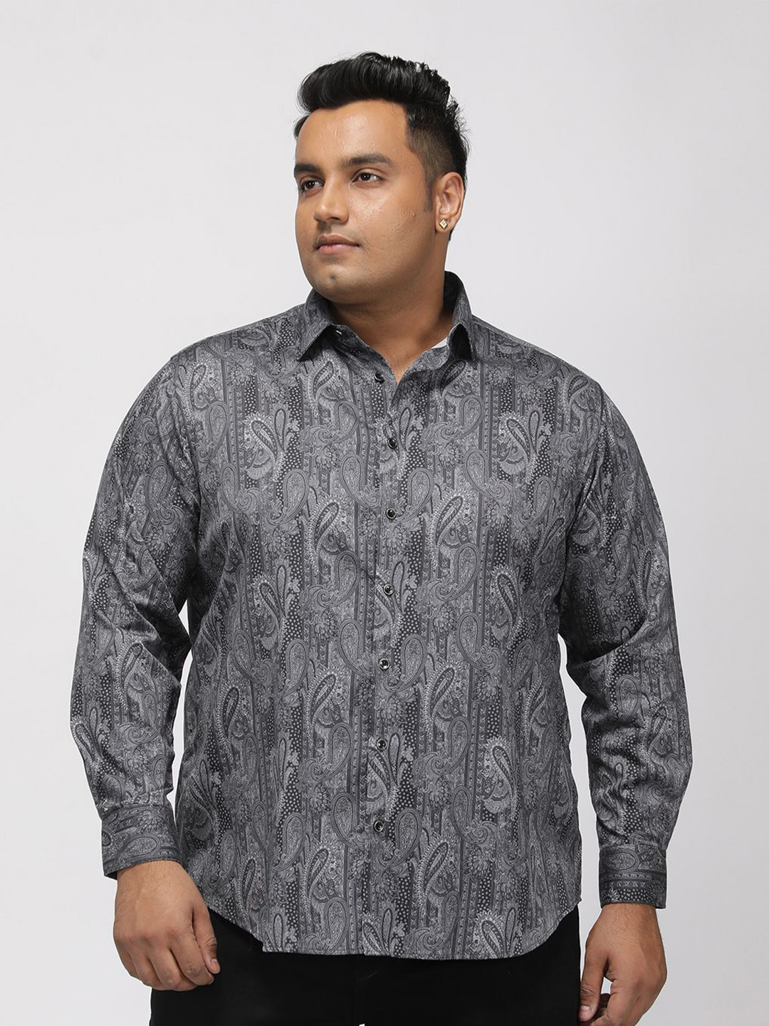 Big Hello - The Plus Life Plus Size Paisley Printed Long Sleeves Cotton Shirt