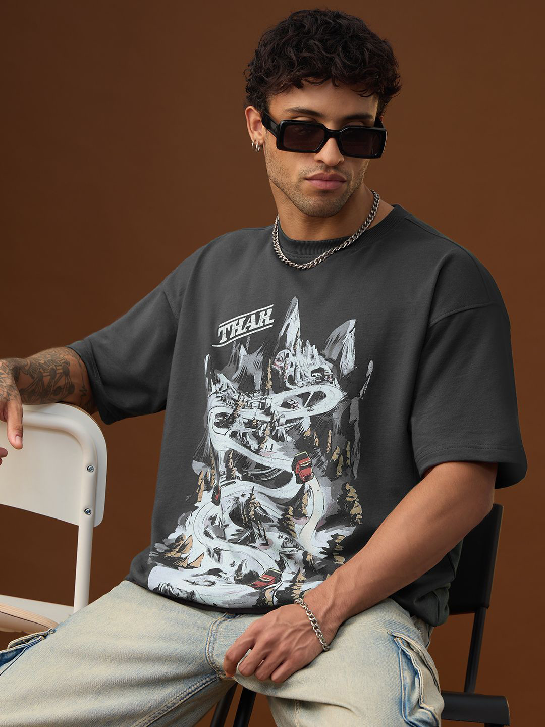 The Souled Store Men Cars Printed Drop-Shoulder Sleeves T-shirt