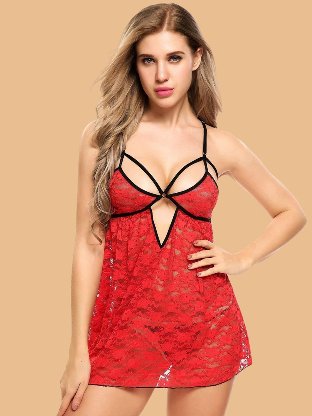 ZERJAMA Women Red Bust Open Baby Doll