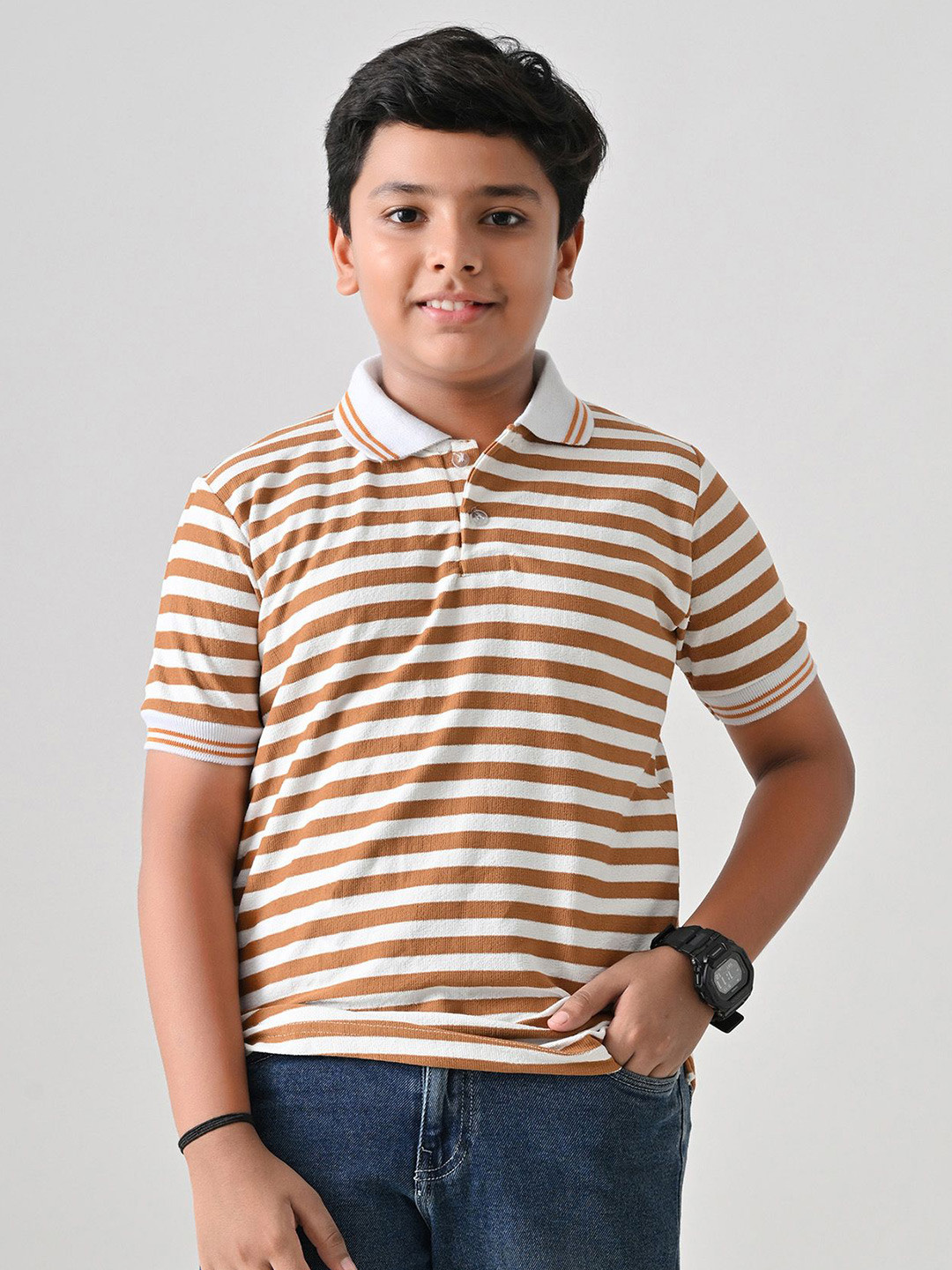 BAESD Boys Cotton Striped Polo Collar Half Sleeve T-Shirts