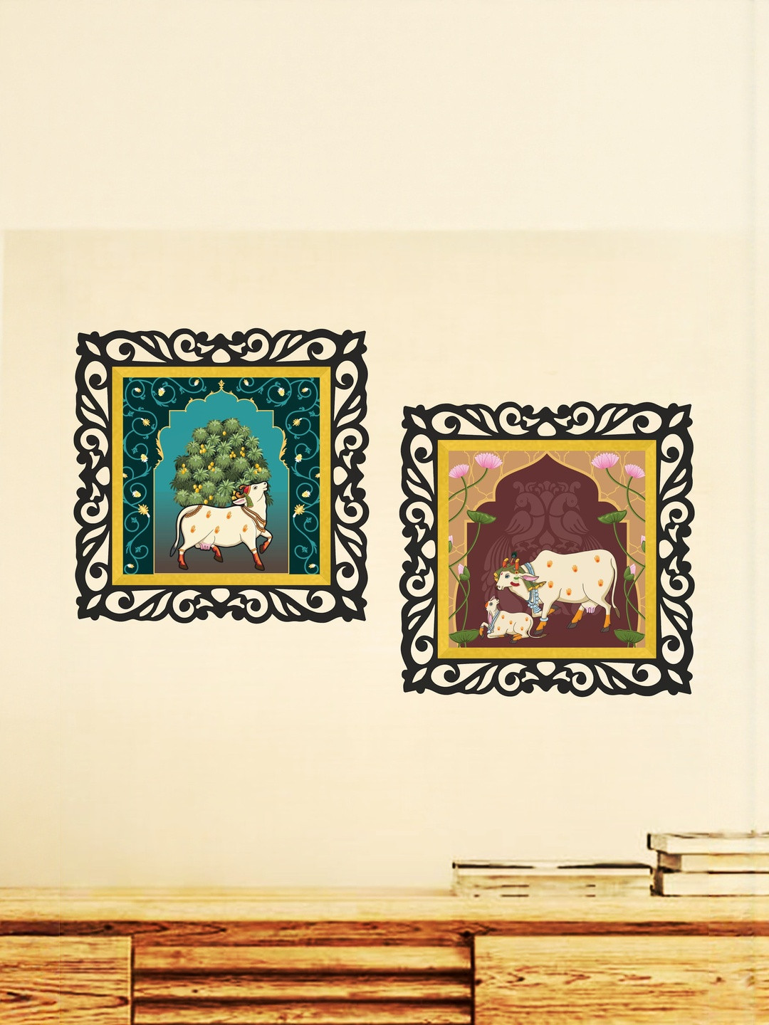 Shivmaan Art Yellow & Black Wooden 2 Pieces Wall-Mounted Square Portrait Wall Arts-8x8Inch