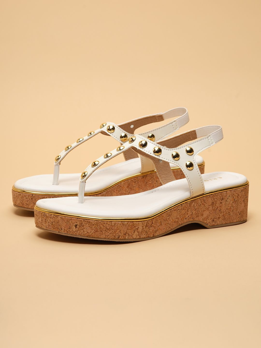 ERIDANI Women Embellished Open Toe Delica T-Strap Wedges Sandals