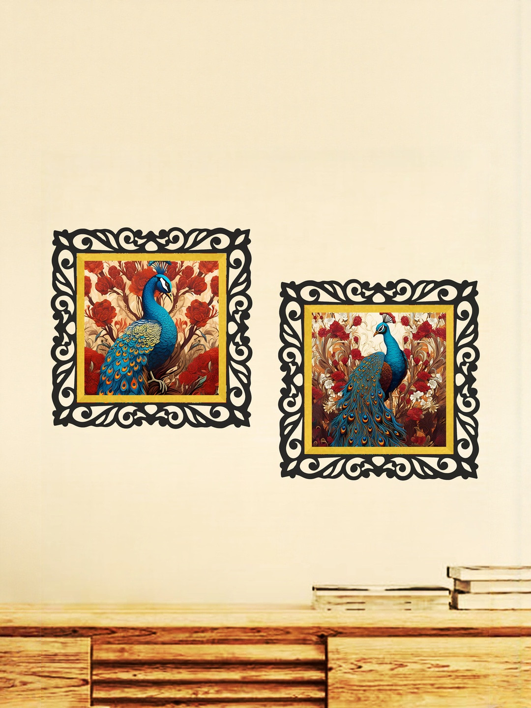 Shivmaan Art Yellow & Black Wooden 2 Pieces Wall-Mounted Square Portrait Wall Arts-8x8Inch