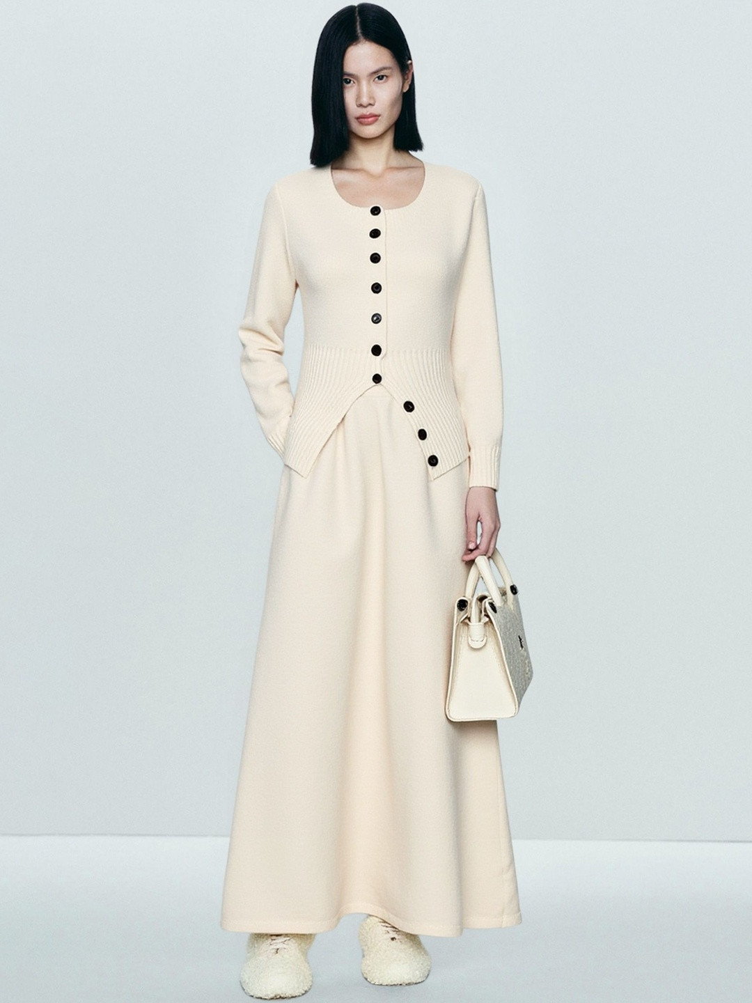 HERE&NOW Round Neck Sweater With Maxi Skirt Co-Ords