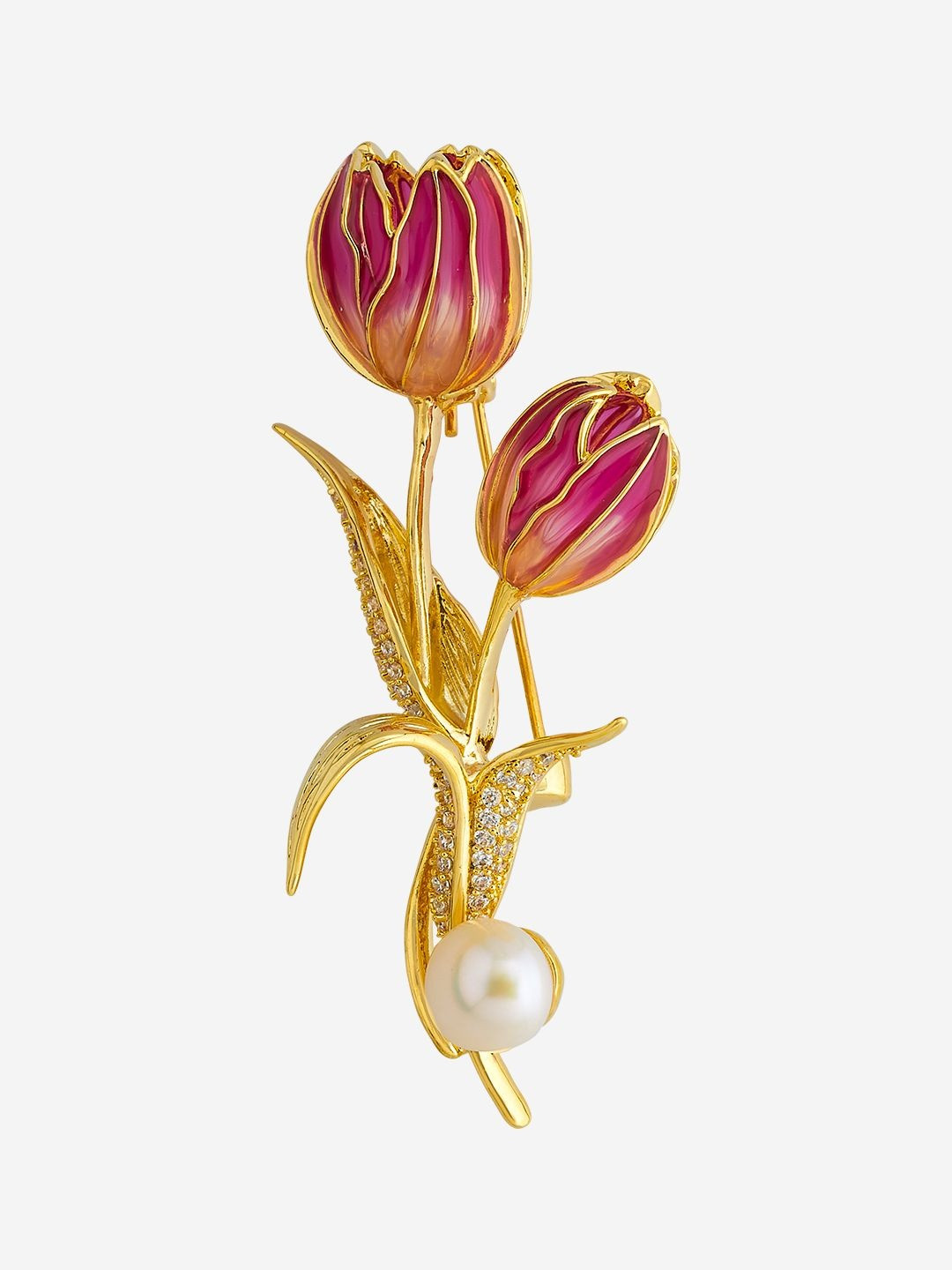 Kushal's Fashion Jewellery Pink Gold-Plated Party Trendy Zircon Saree Brooch