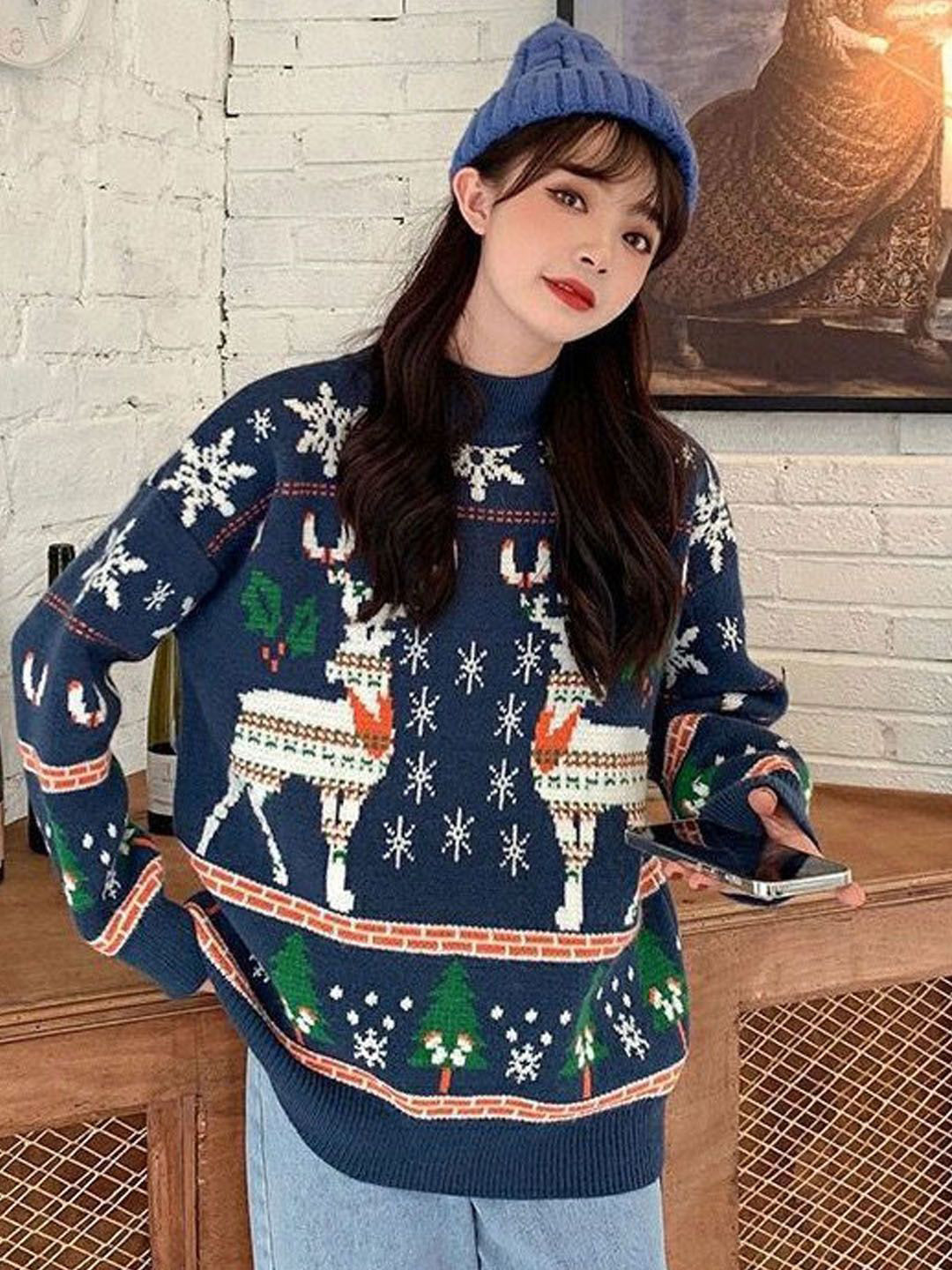 StyleCast Women Christmas Pattern Round Neck Full Sleeve Pullover
