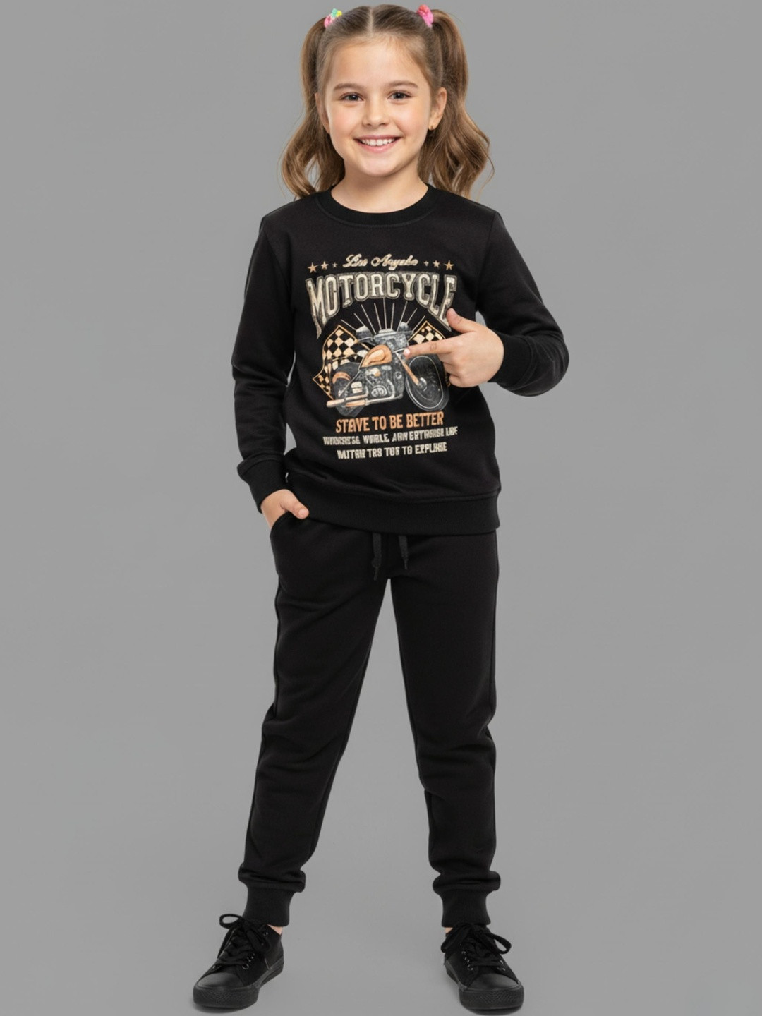 MACK JONNEY Girls Printed Fleece Hoodie & Jogger Set Tracksuits