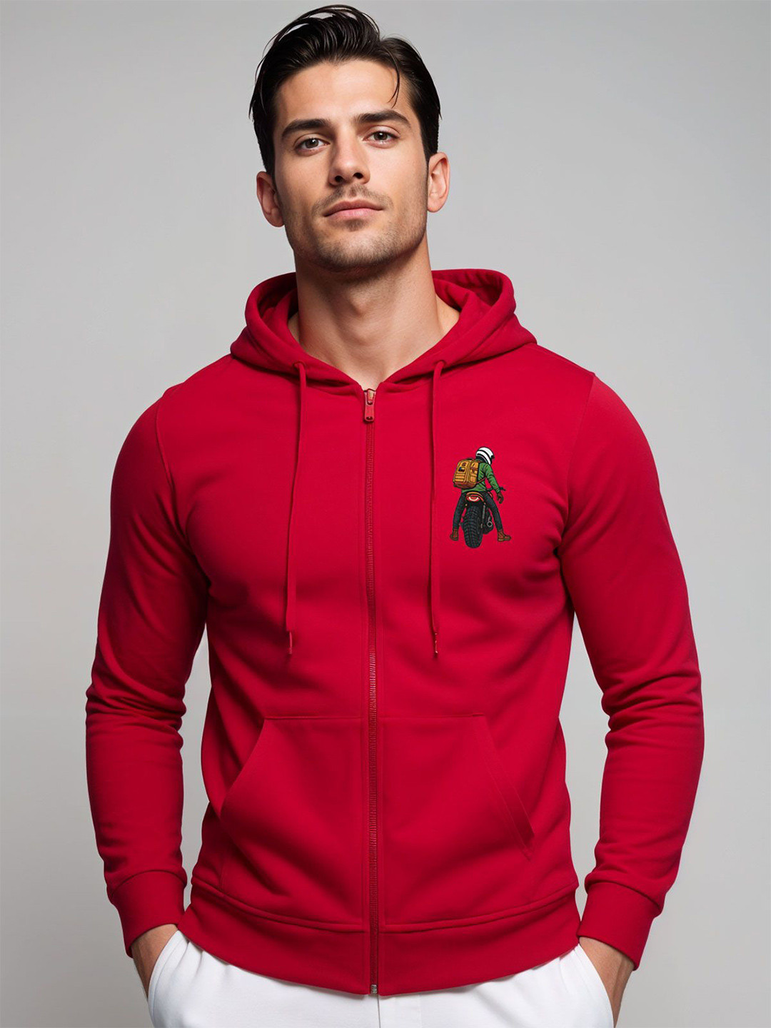 ADRO Men Graphic Printed Long Sleeve Zip-Up Hooded Front-Open Sweatshirt