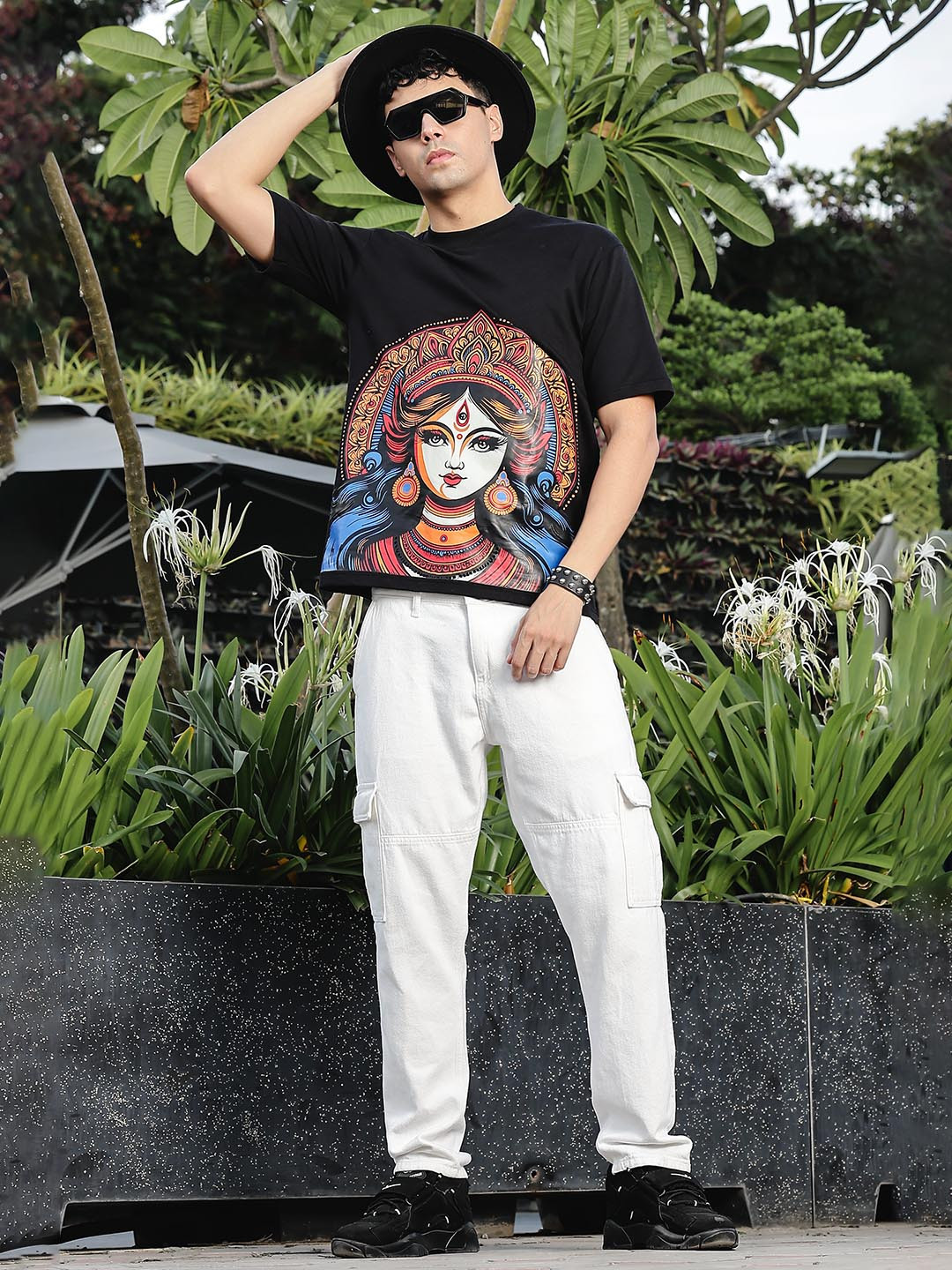 ANAHAT Men Printed Pure Cotton Durga T-shirt