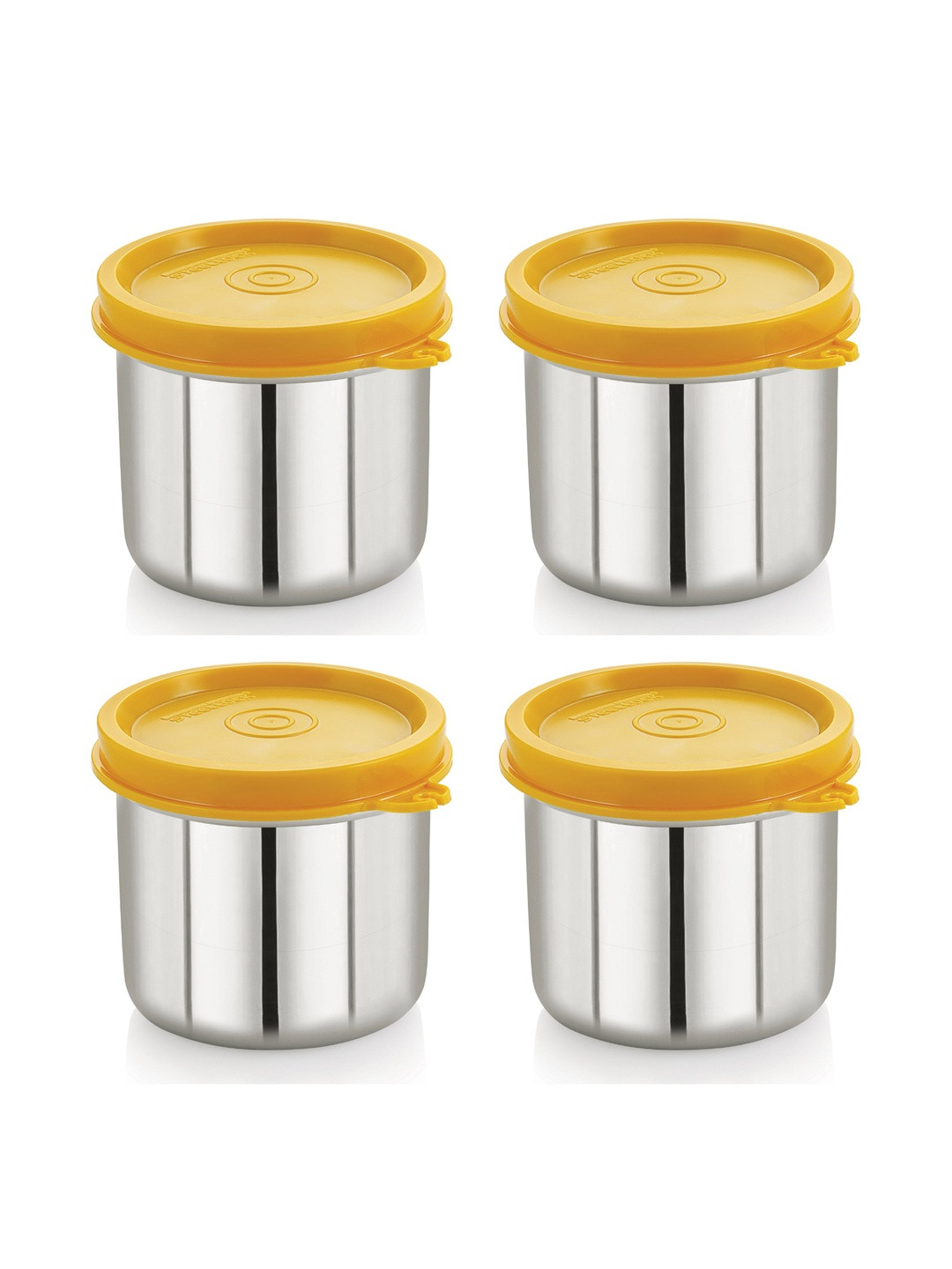 STEELLOCK Silver-Toned & Yellow Stainless Steel Airtight 4 Pieces Lunch Boxes 240 ml