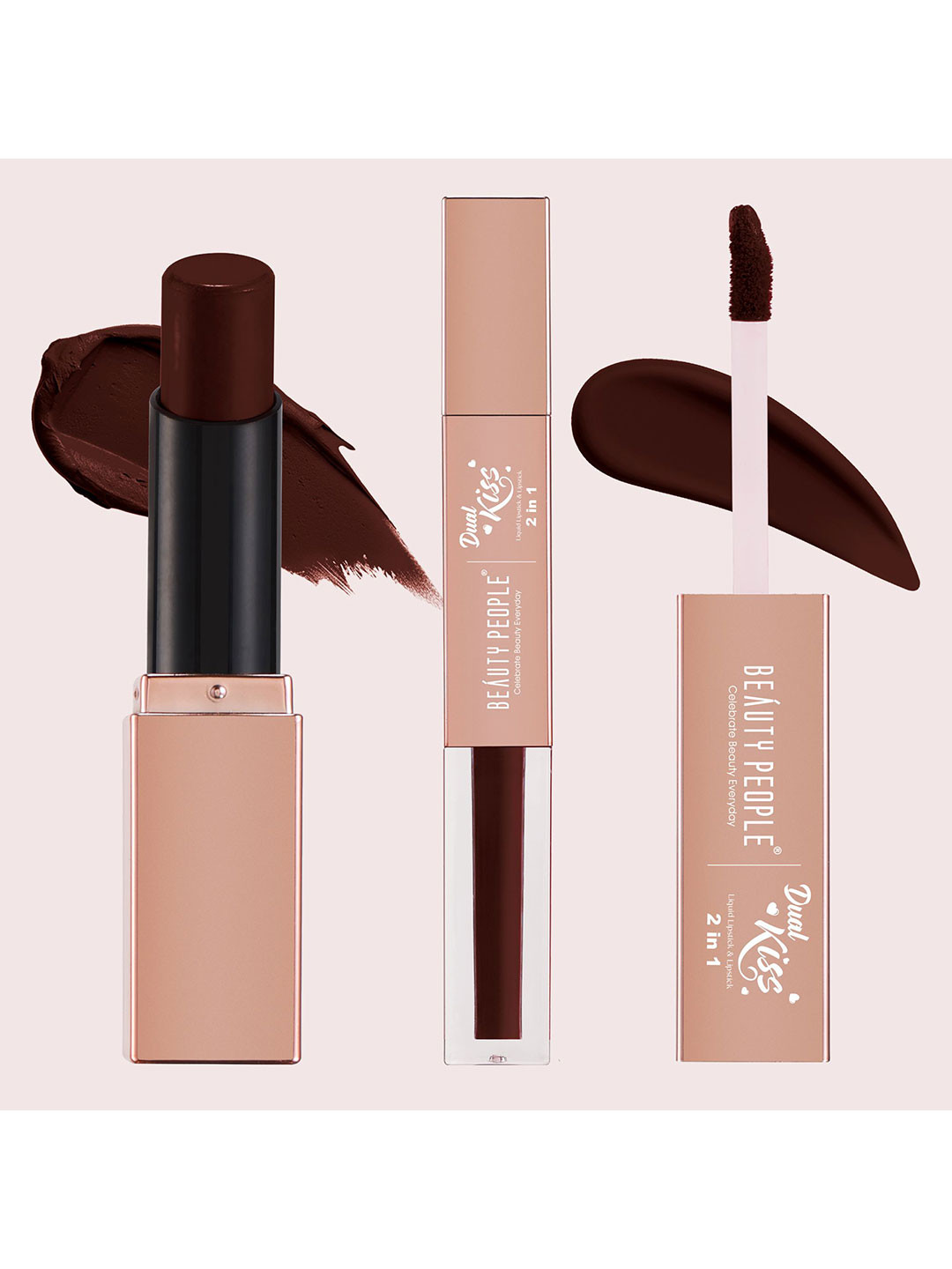 Beauty People Dual Kiss 2-In-1 Matte Liquid Lipstick- 3.8 g + 4 ml- Mocha Brown
