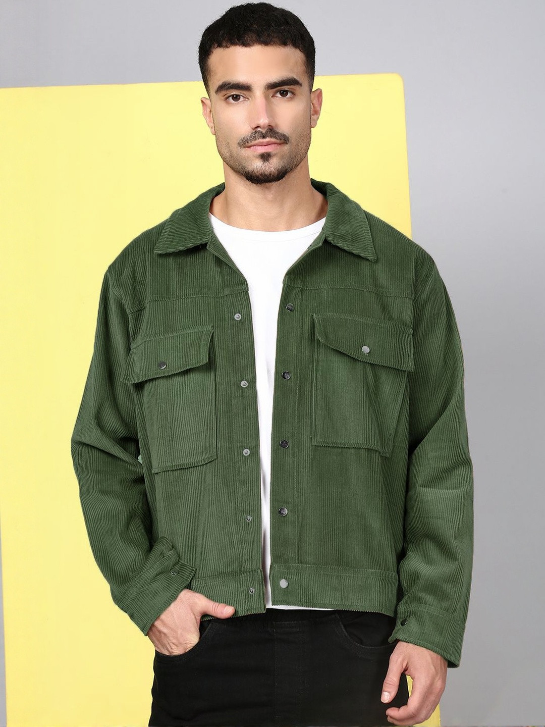 Olive Green Solid Tailored Jacket