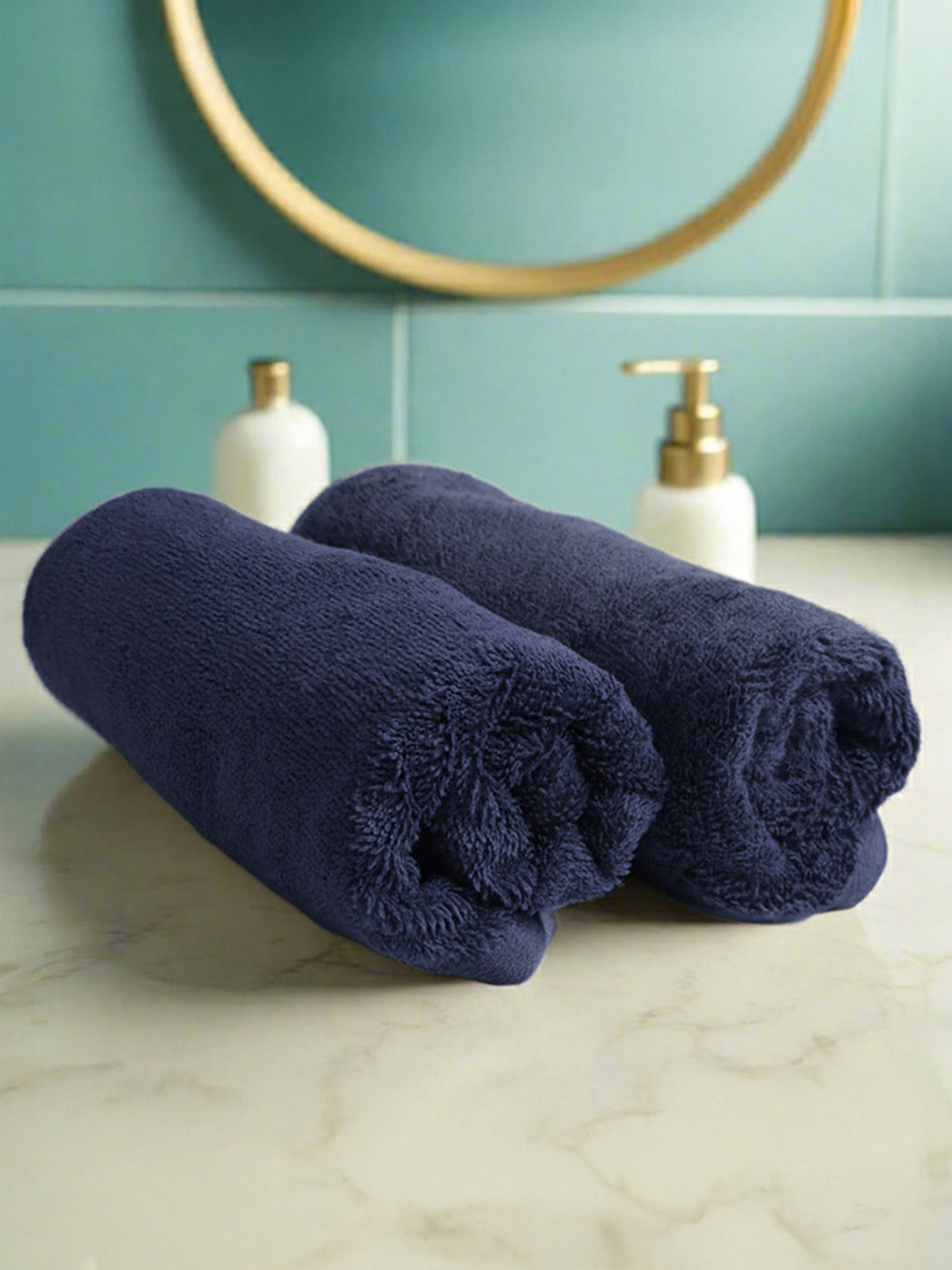 Heelium Navy Blue Unisex Pack of 2 Bamboo Super Soft & Quick Drying Home & Gym Hand Towel
