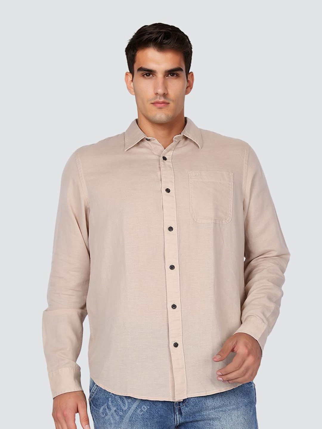 Lee Essentials Spread Collar Roll-Up Sleeves Linen Cotton Casual Shirt