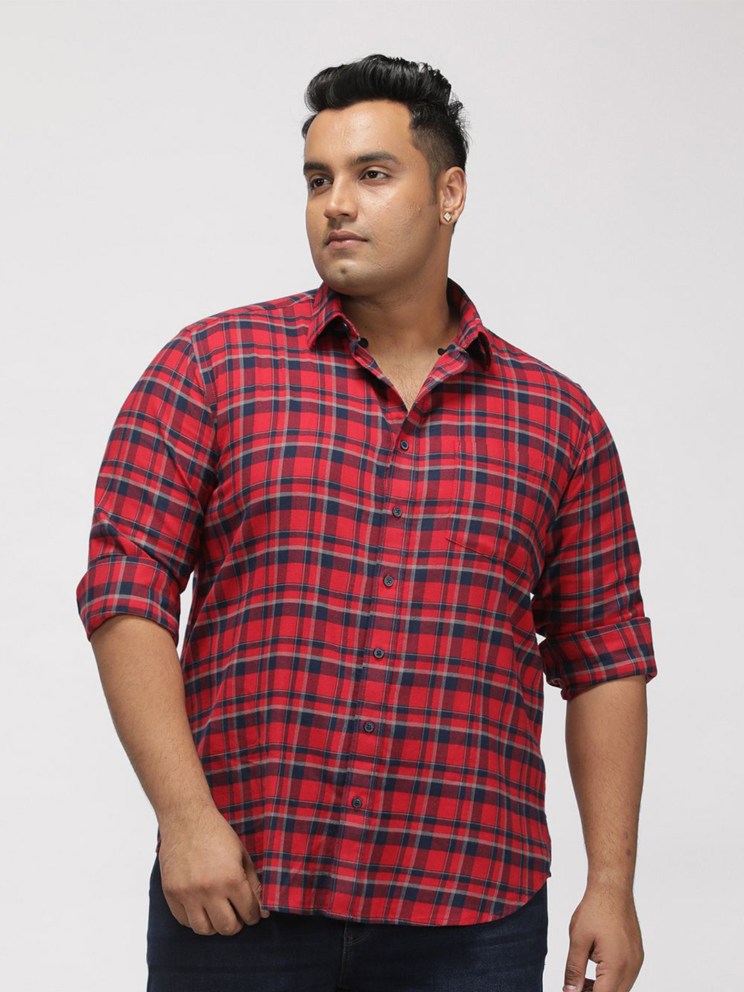 Big Hello - The Plus Life Plus Size Tartan Checked Long Sleeves Cotton Shirt