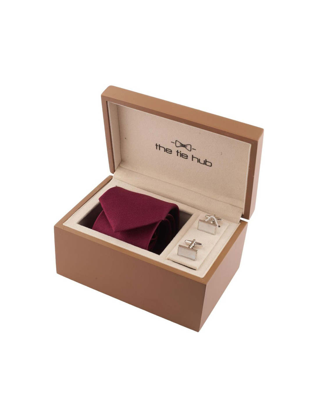 The Tie Hub Men Accessory Gift Set Necktie & MOP Cufflinks With Premium Wooden Box