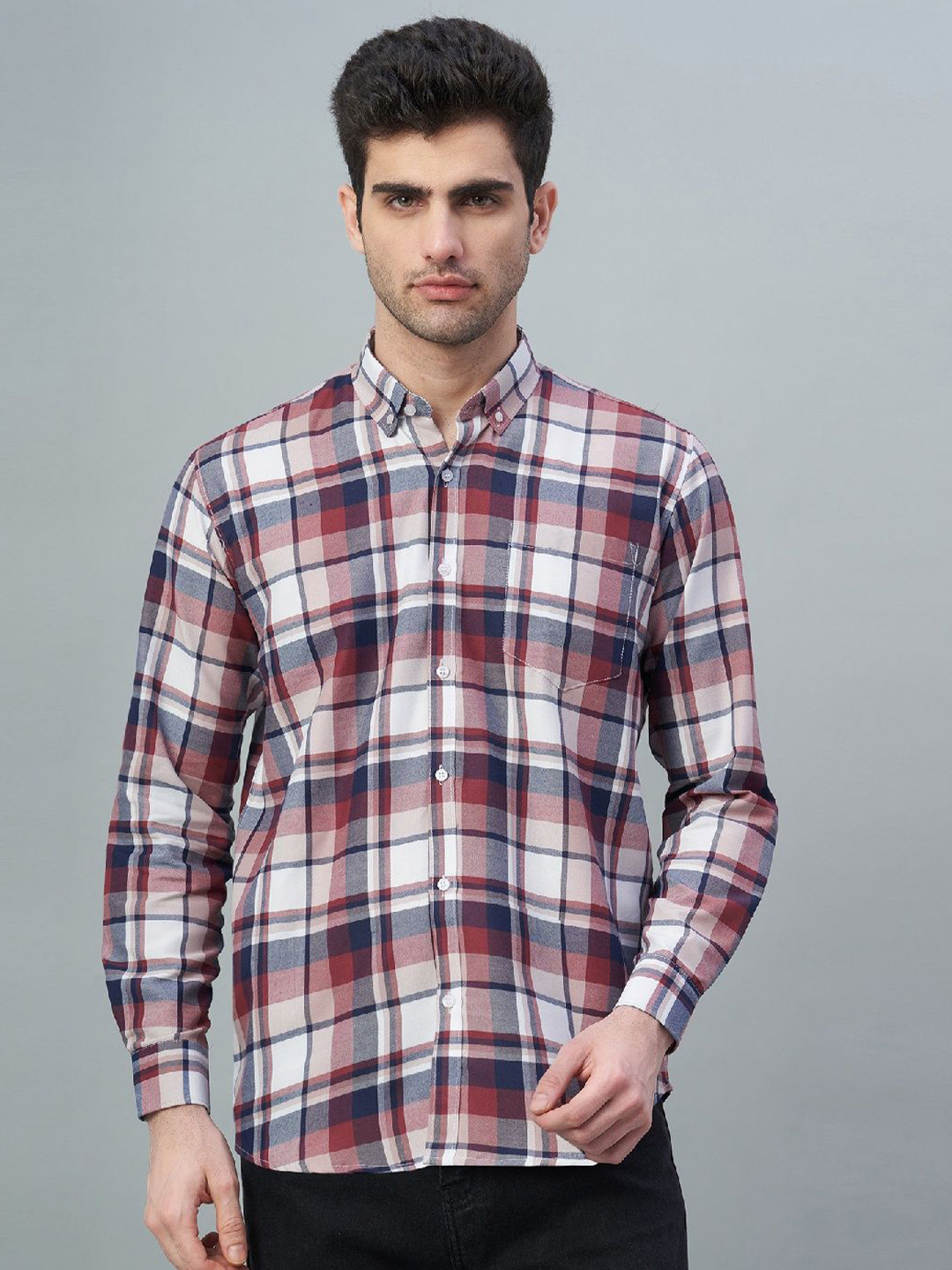 Swoke Checked Button-Down Collar Long Sleeves Comfort Cotton Shirt