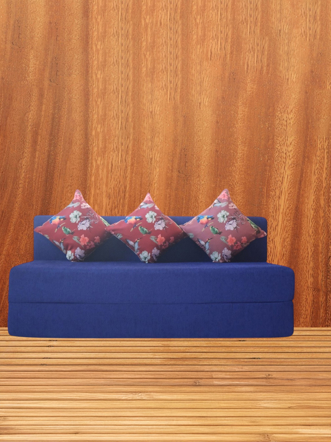 FRIENDS LIFE Blue & Red 3 Seater Comfort For All Sofa Cum Bed With 3 Pillows