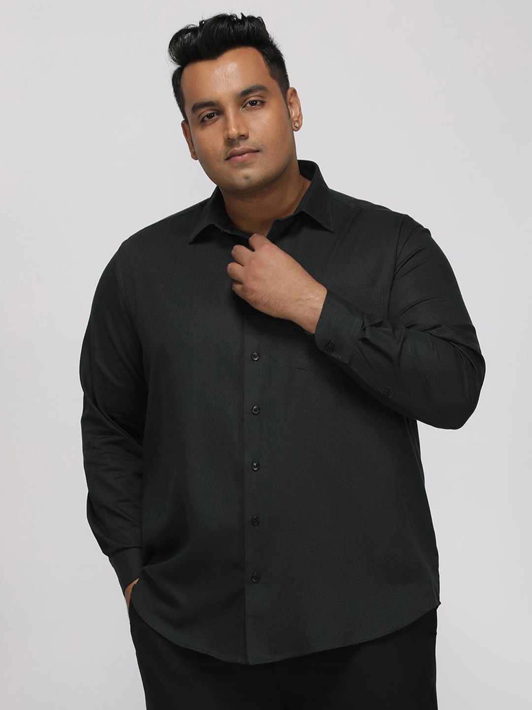 Big Hello - The Plus Life Plus Size Textured Long Sleeves Cotton Casual Shirt