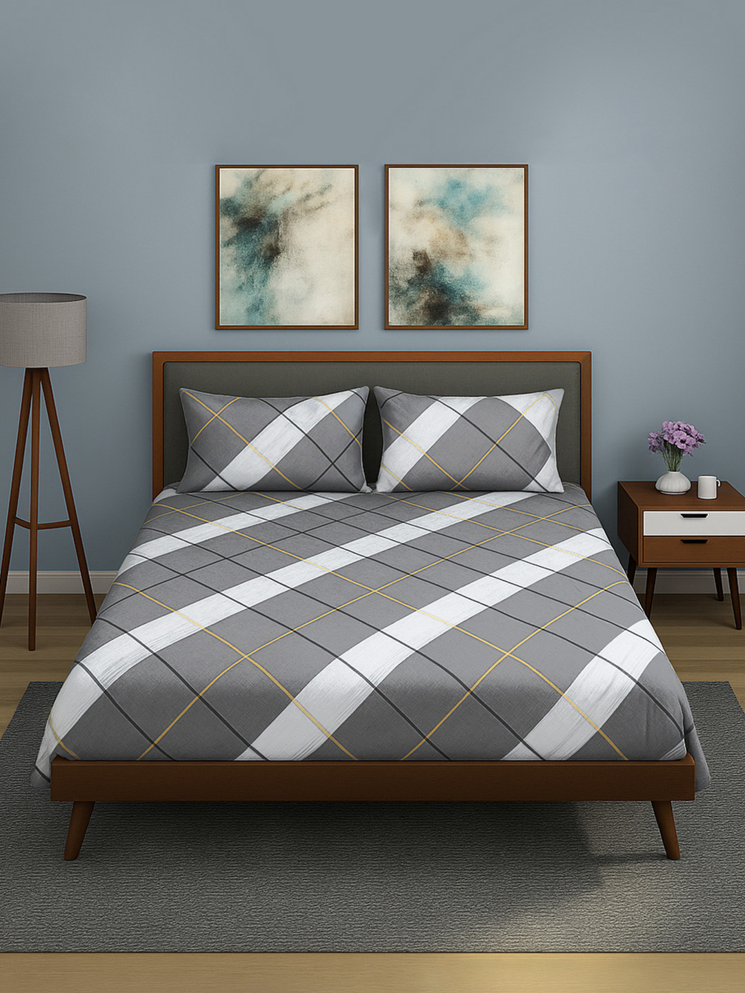 WEAVE AND DECOR Black Striped Pure Cotton 300 TC Super King Bedsheet Set 1.98 x 1.98 m