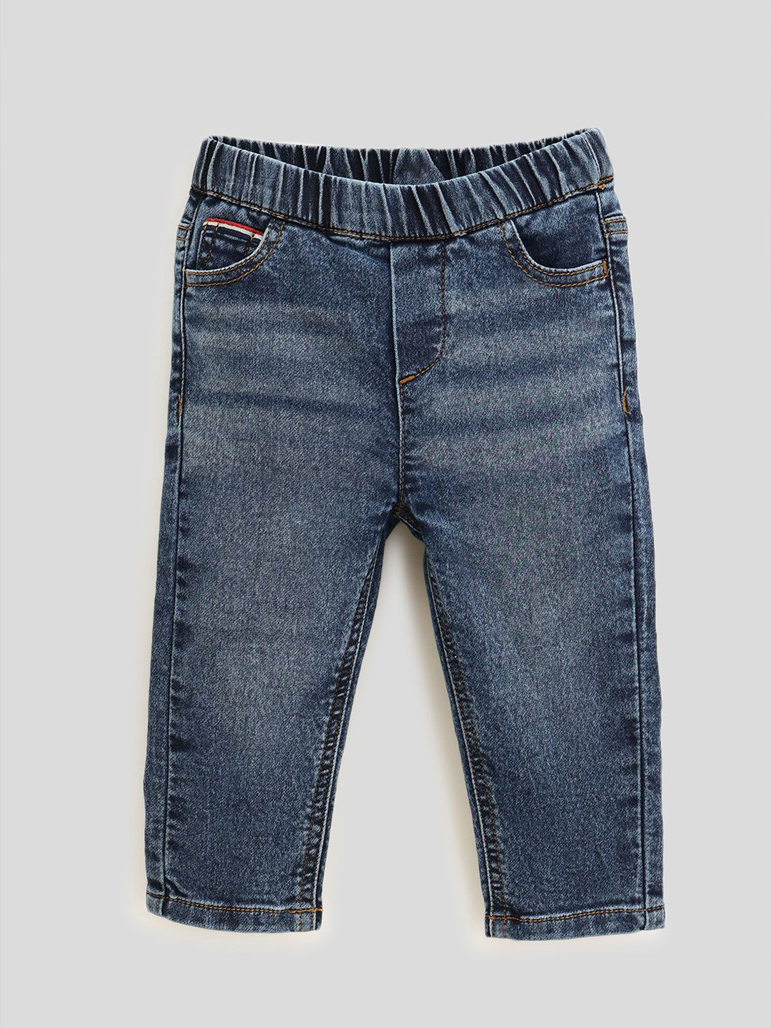 One Friday Boys Blue Classic Regular Fit Low-Rise Stretchable Enzyme Wash Denim Jeans