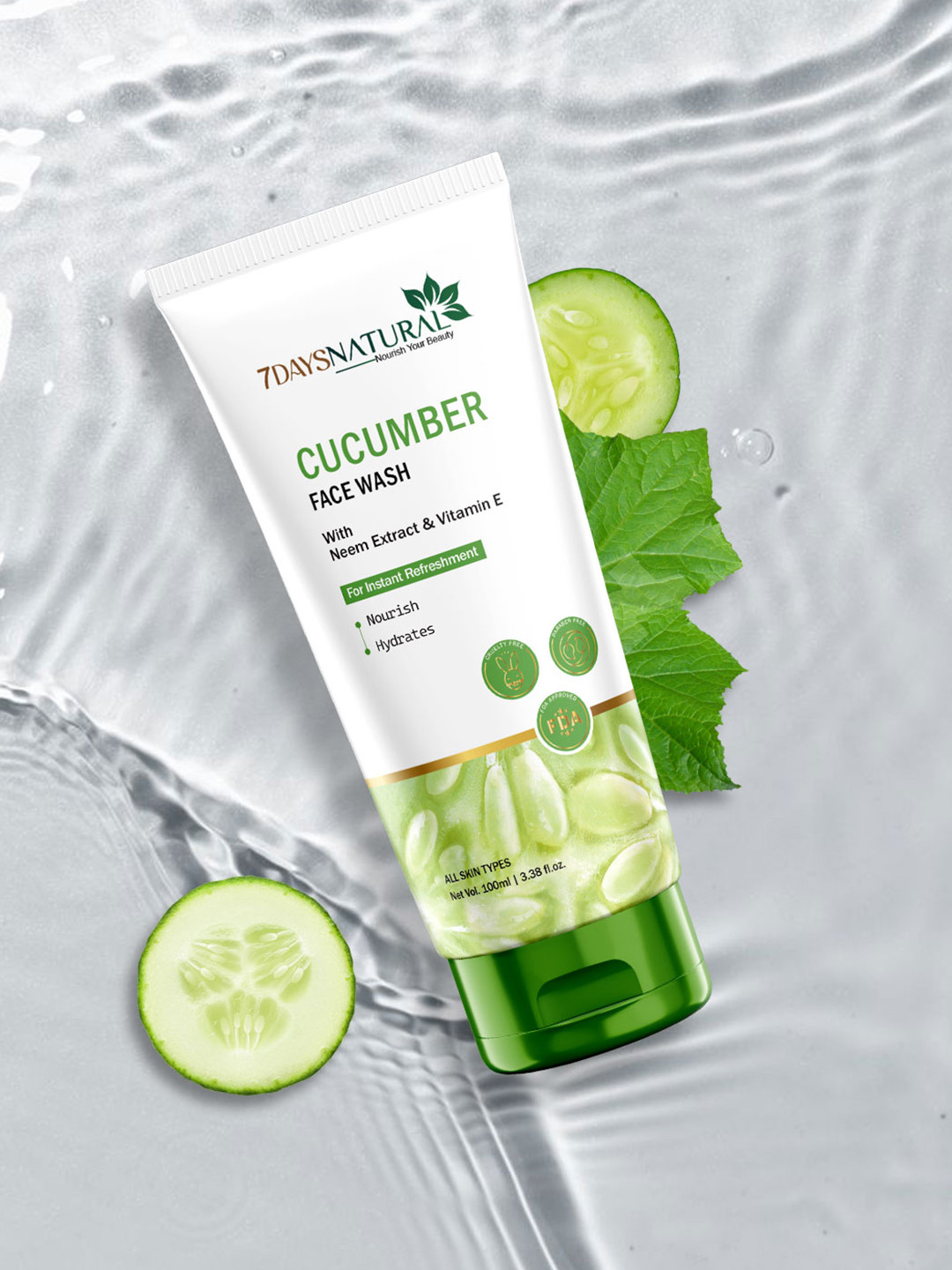 7DAYSNATURAL Cucumber Face Wash - Fights Acne & Balances Skin pH - 100ml