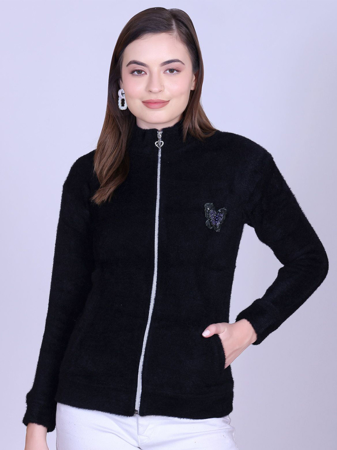 PYRO SPIRIT Women Embellished Mock Collar Front-Open