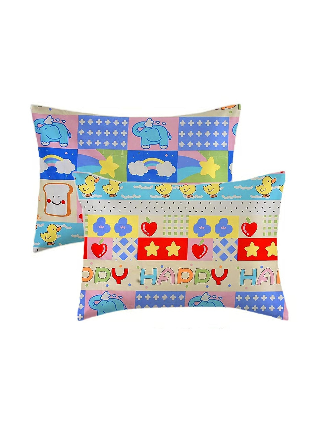 Filymore Blue & Red 2 Pieces Self Design Cotton Linen Rectangle Pillow Covers