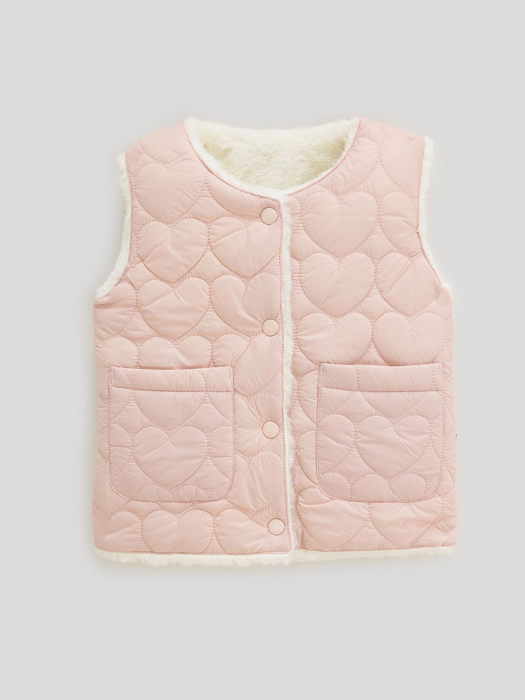One Friday Girls Collarless Self Design Lightweight Gilet Jacket