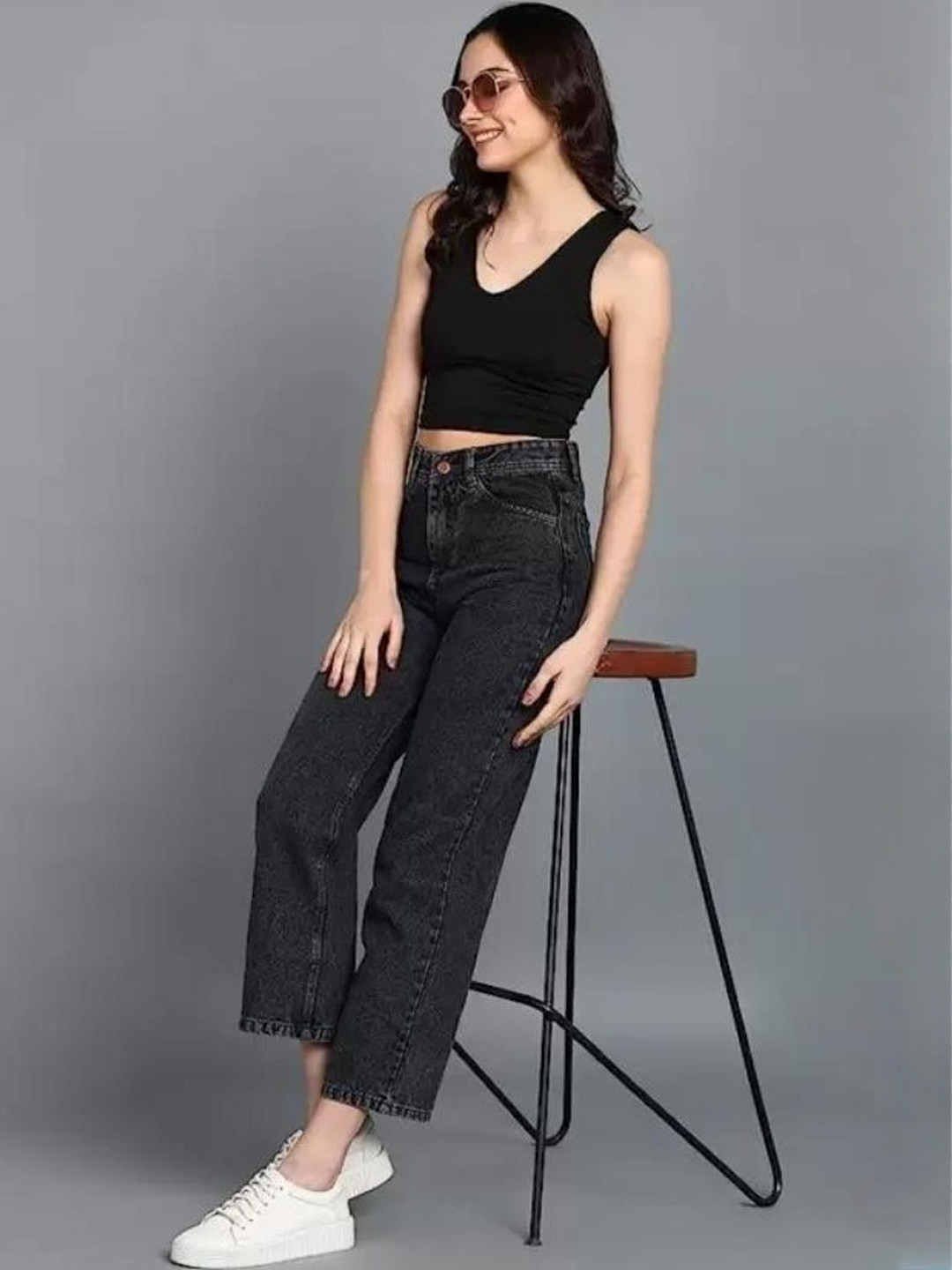 Crazeis Women Comfort Straight Fit High-Rise Light Fade Acid Wash Stretchable Jeans
