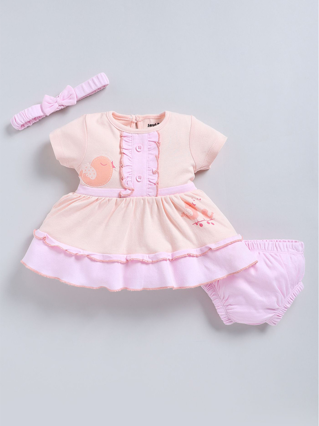 Smart Baby Girls Round Neck Pure Cotton Fit and Flare Dress With Panty