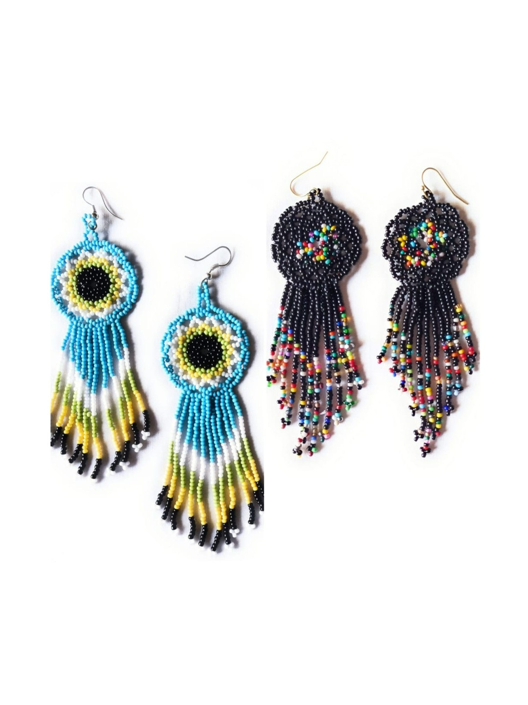 Evince MODE Set Of 2 Artificial Beaded Tasselled Circular Drop Earrings