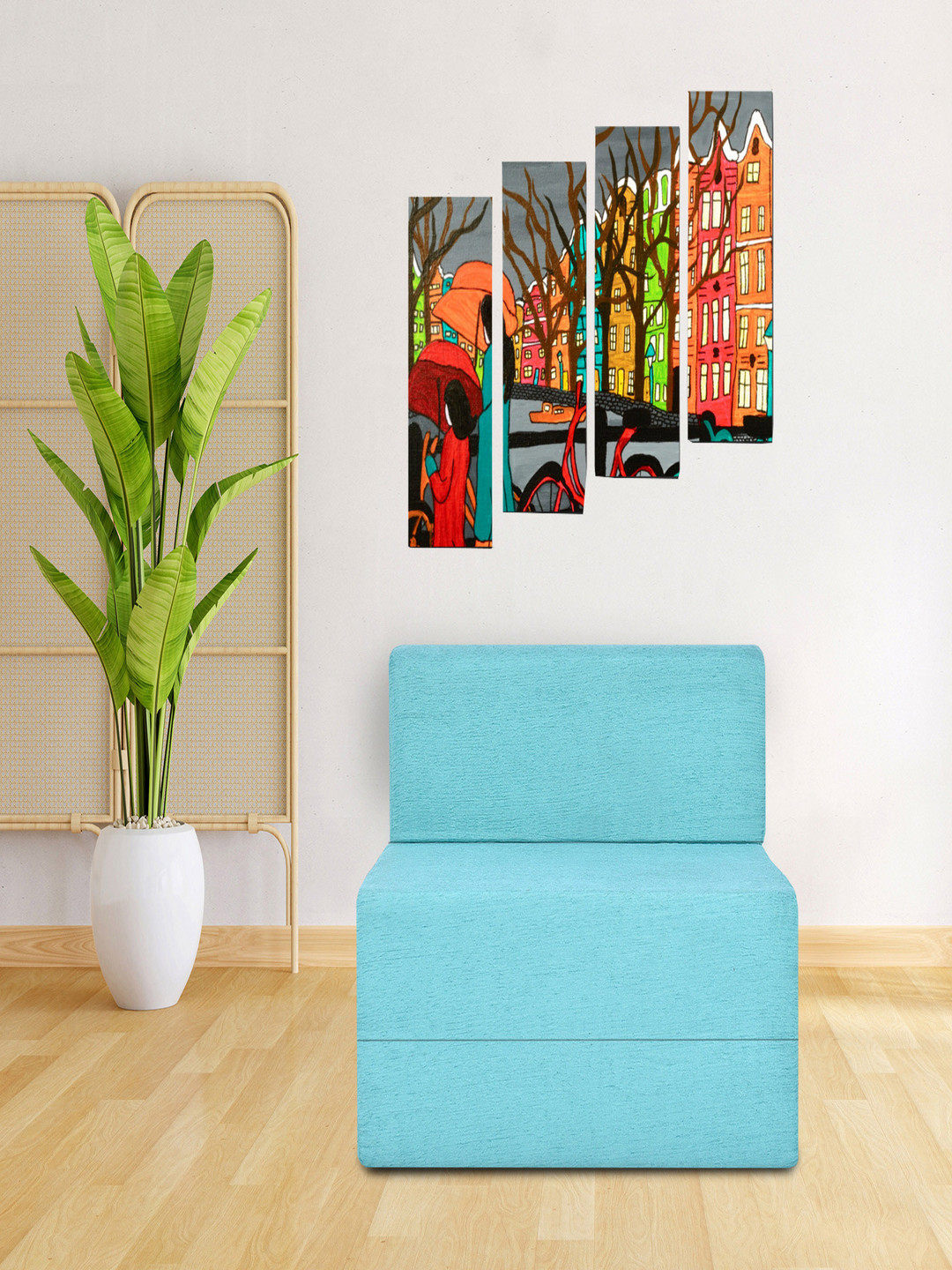 FRIENDS LIFE Blue Foam 1 Seater Fold Out Sofa Cum Bed