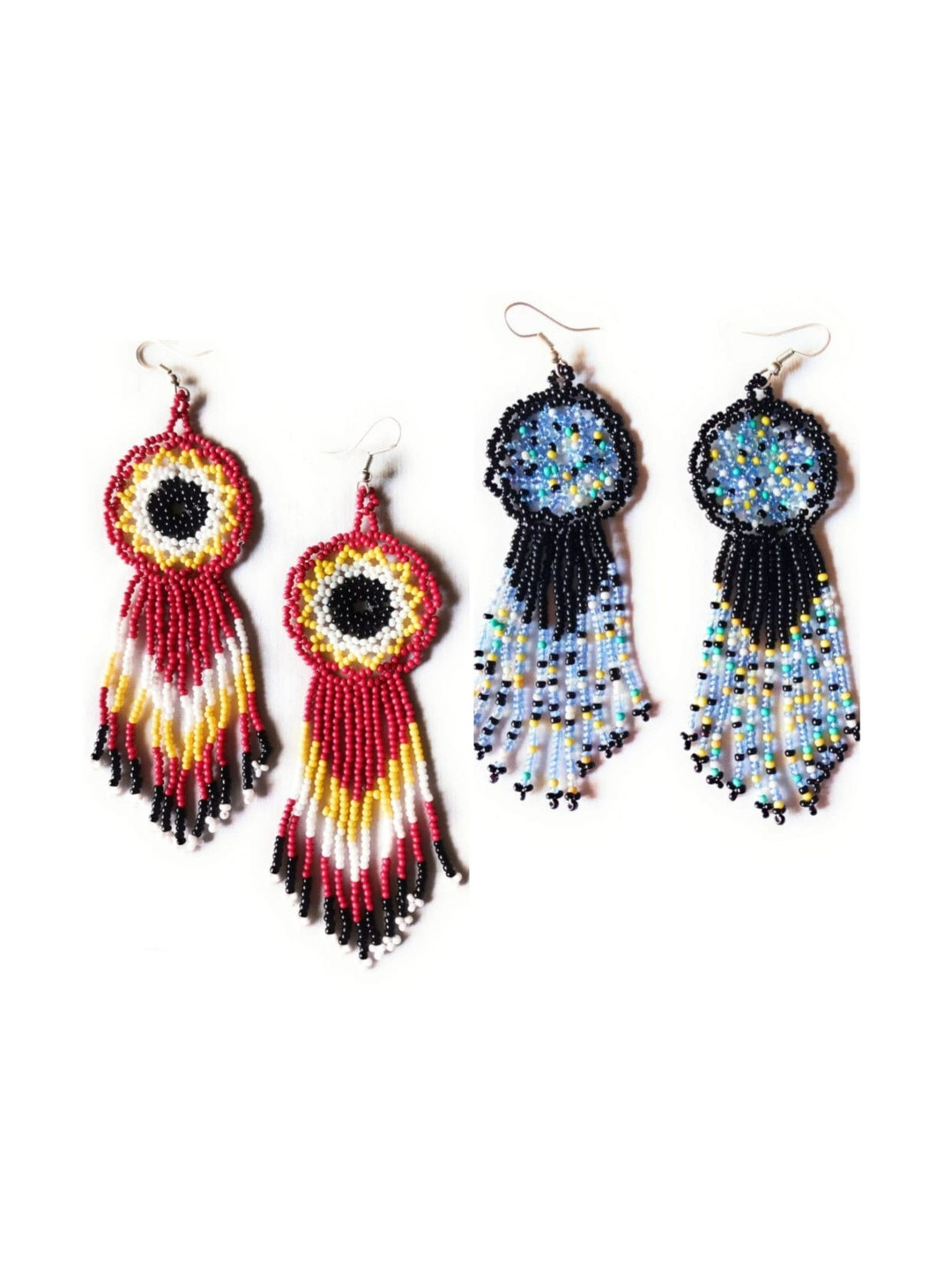 Evince MODE Set Of 2 Artificial Beaded Tasselled Circular Drop Earrings