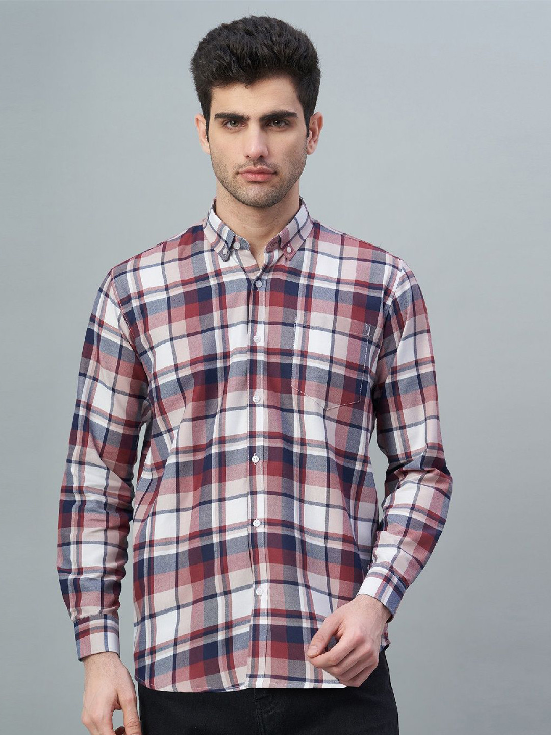 Swoke Unisex Checked Spread Collar Pure Cotton Regular Fit Casual Shirt