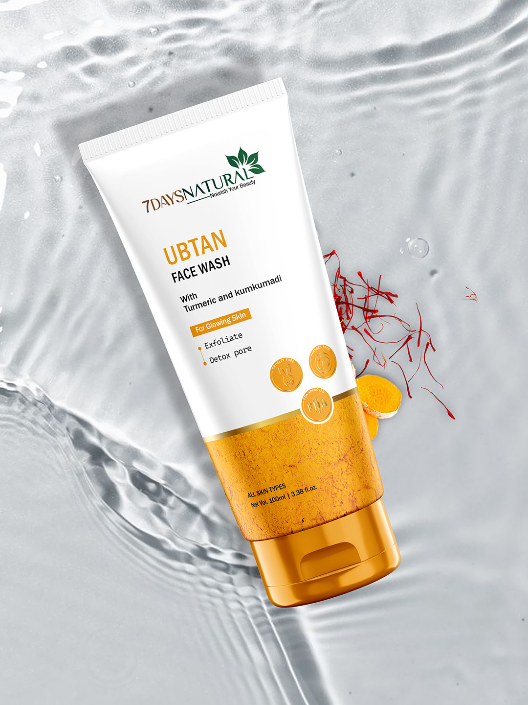 7DAYSNATURAL Natural Ubtan Face Wash with Natural Turmeric & Saffron - 100ml