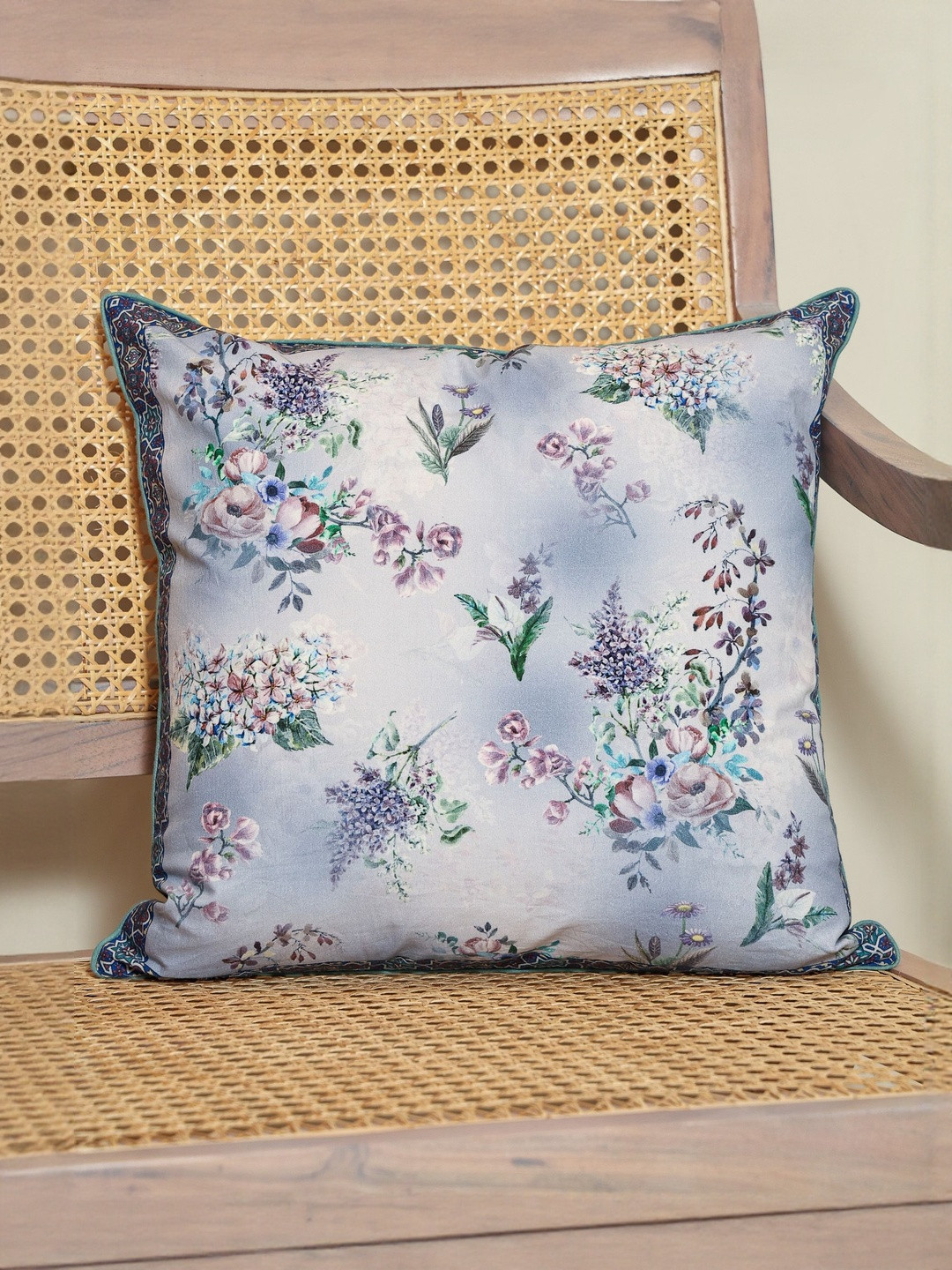 Sangria White Lavender Meadow Cotton Square Cushion Cover-16 In x 16 In