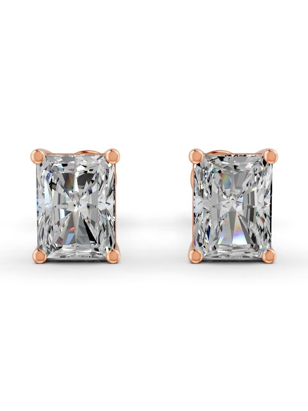 Forever Jewels 14K Rose Gold Plated 2Ct Radiant Cut Moissanite 4 Prong Studs