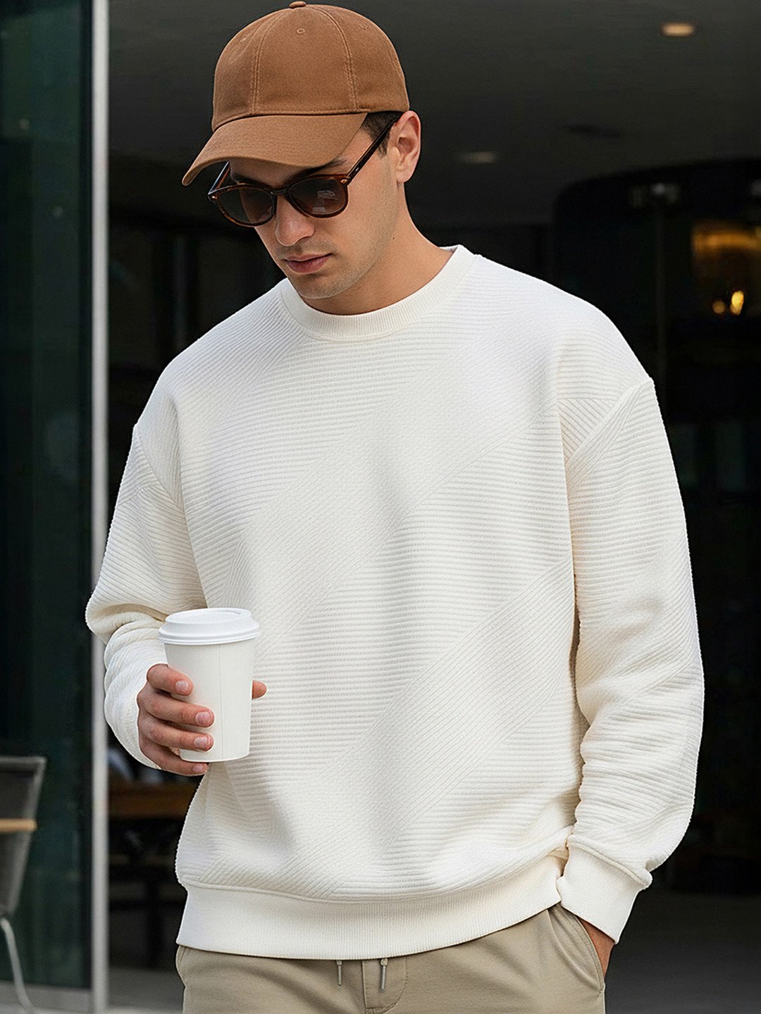 Bewakoof Textured Oversized Pullover Sweatshirt