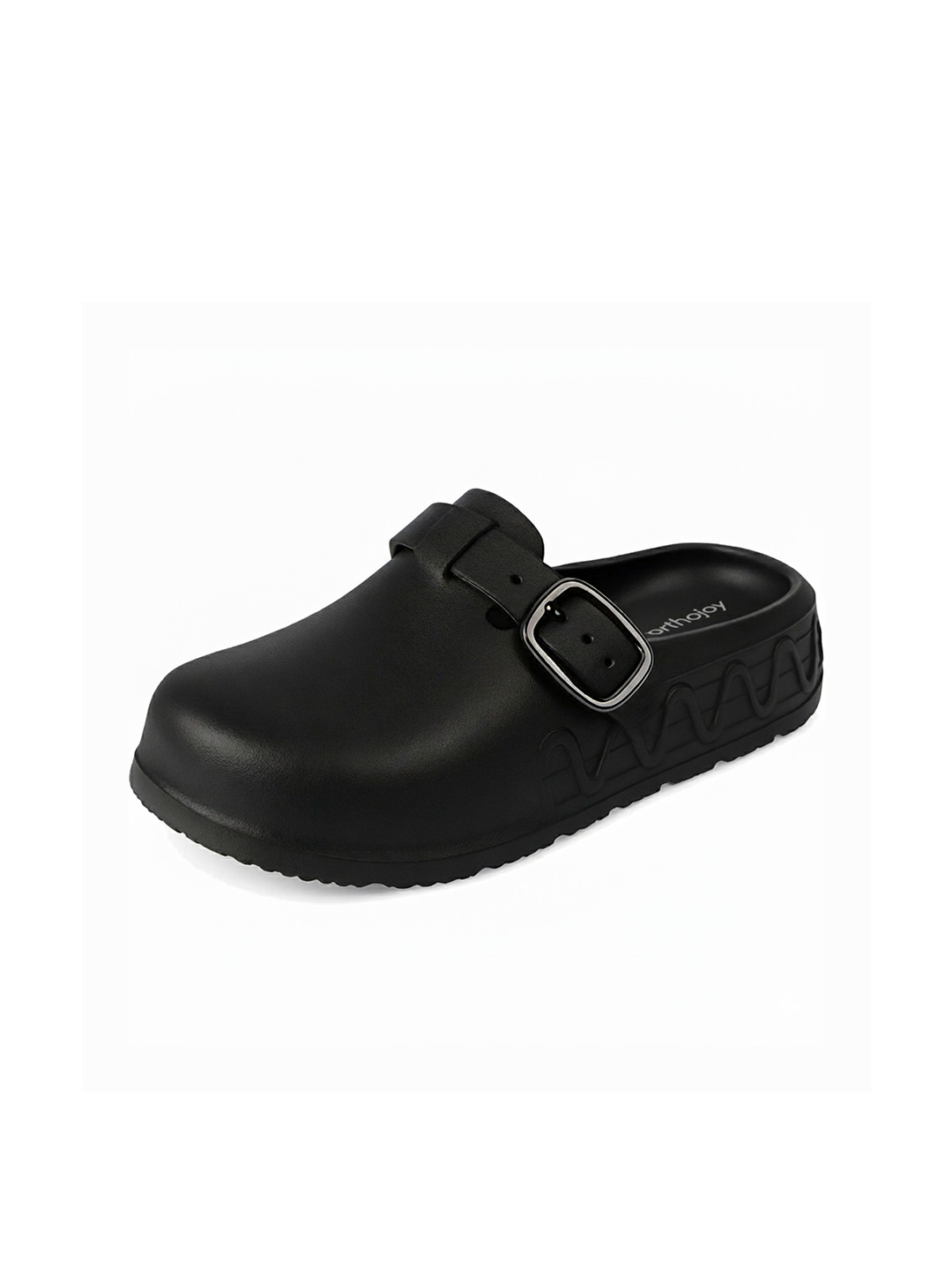 ORTHO JOY Women Chunky Round Toe Open Back  Clogs With Buckles